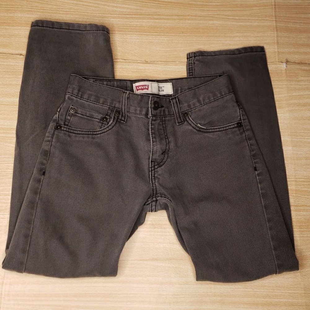 Levi's Boys 511 Slim Grey Pinstripe Jeans 10 Regular